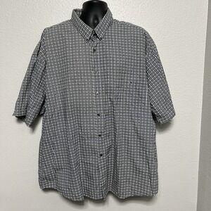 VTG Brian Brothers Short Sleeve Button-Down‎ Men's 3X Navy Beige Geometric